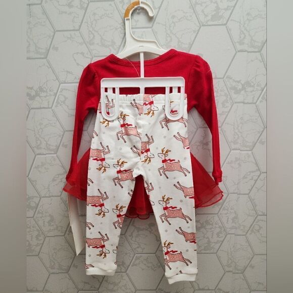 Nwt Girls' Reindeer Tutu Pajama Set - White/Red - Picture 6 of 6
